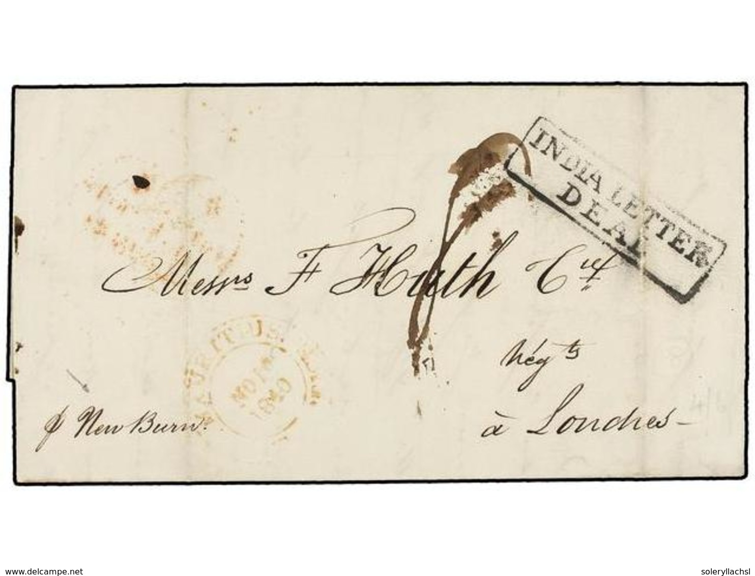 586 MAURICIO. 1840. PORT LOUIS To LONDON. Folded Letter, Endorsed <I>'p. New Burn'</I> Oval Red <B>MAURITIUS/POST OFFICE - Autres & Non Classés