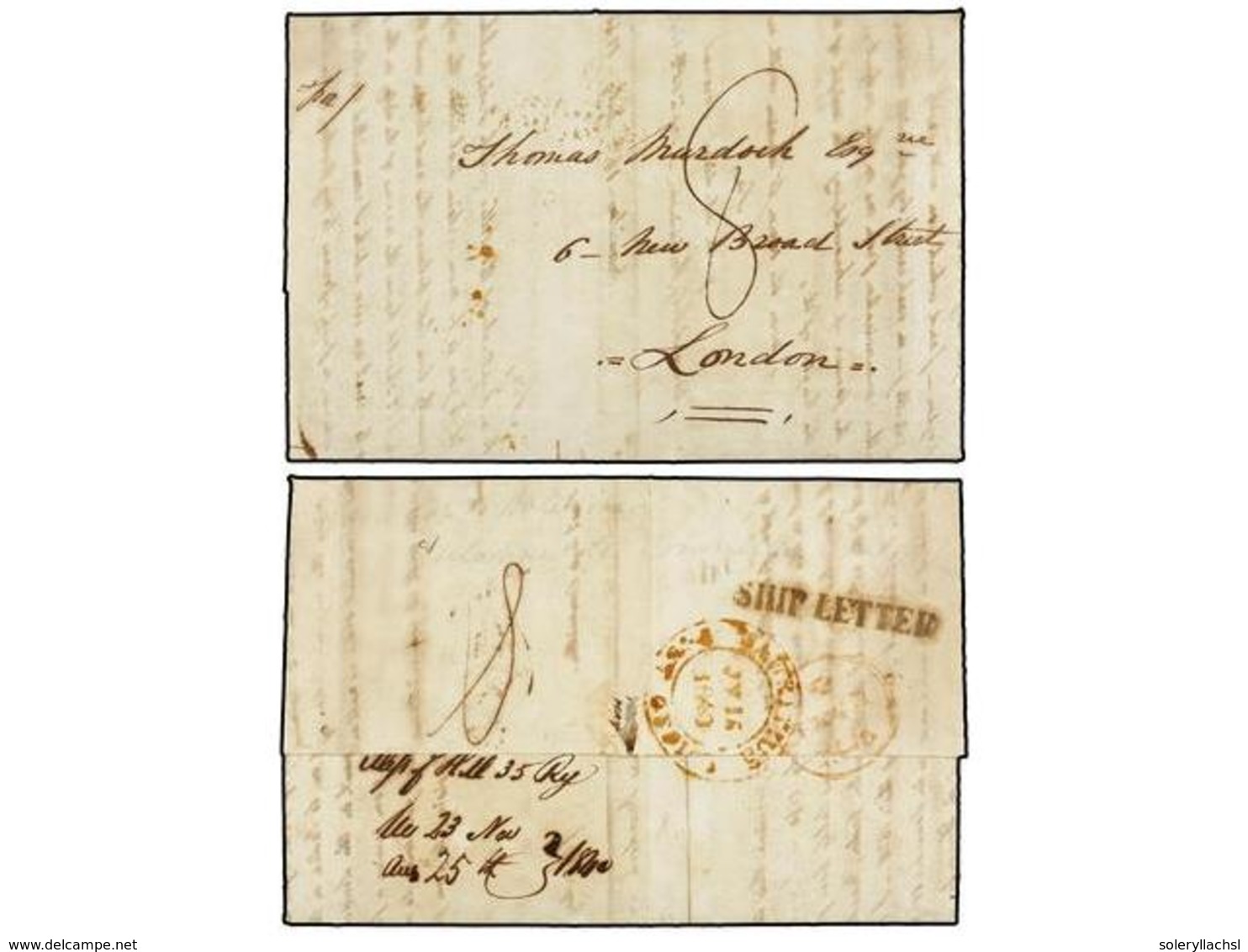 587 MAURICIO. 1840. MAURITIUS To LONDON. Entire Letter, On Reverse Red <B>MAURITIUS/POST OFFICE</B> And Black <B>SHIP LE - Andere & Zonder Classificatie