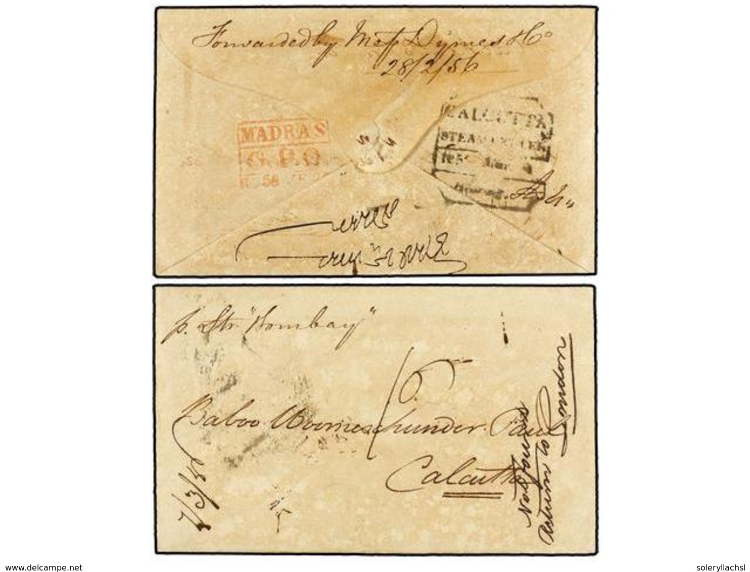 593 MAURICIO. 1856. PORT LOUIS To BOMBAY. Envelope With Contents. Endorsed <I>'p. St. Bombay'</I> On Reverse <I>'Forward - Andere & Zonder Classificatie