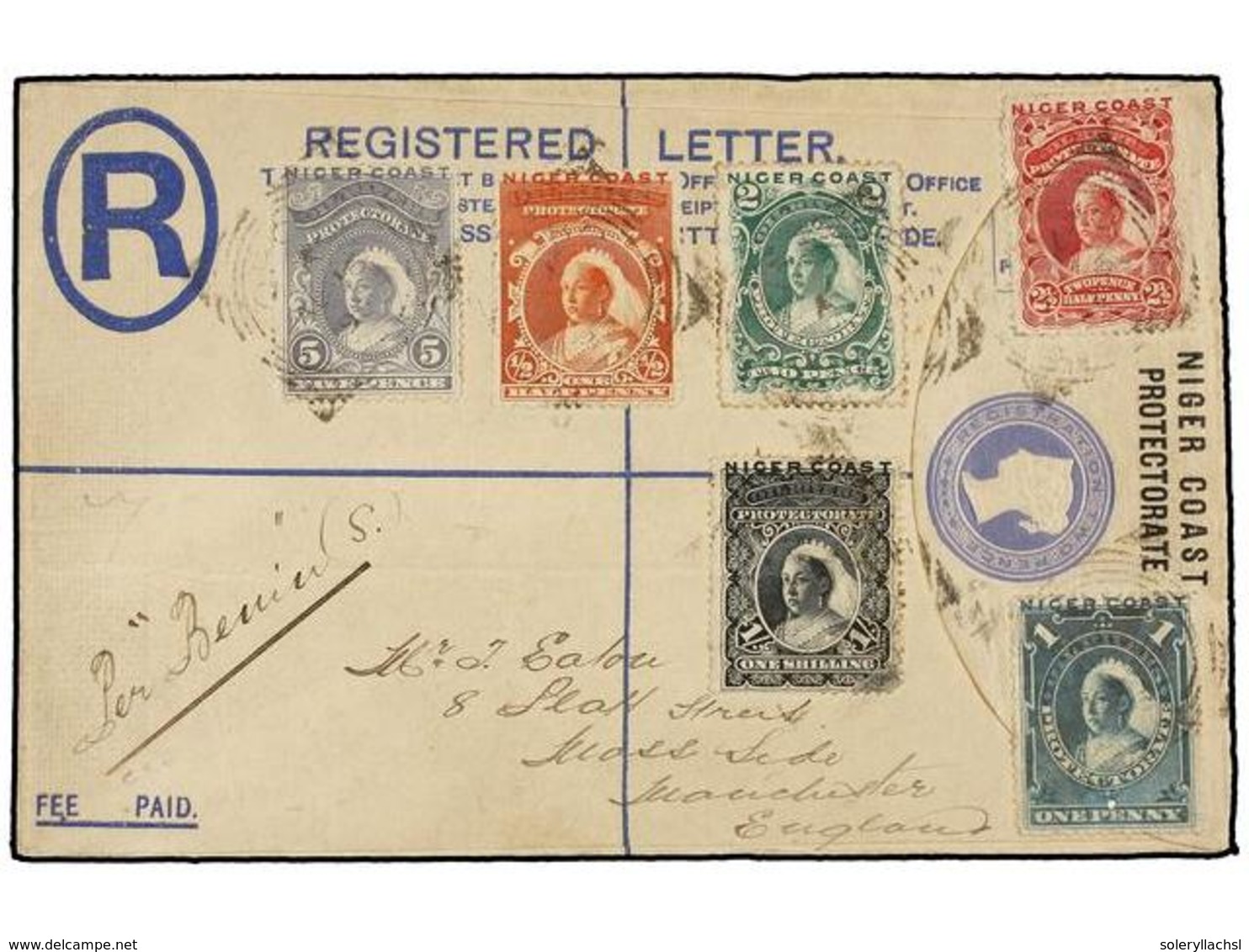 615 NIGERIA. 1898. NIGER COAST To GREAT BRITAIN. <B>2 Pence </B>registered Postal Stationary Envelope Uprated With <B>1/ - Andere & Zonder Classificatie