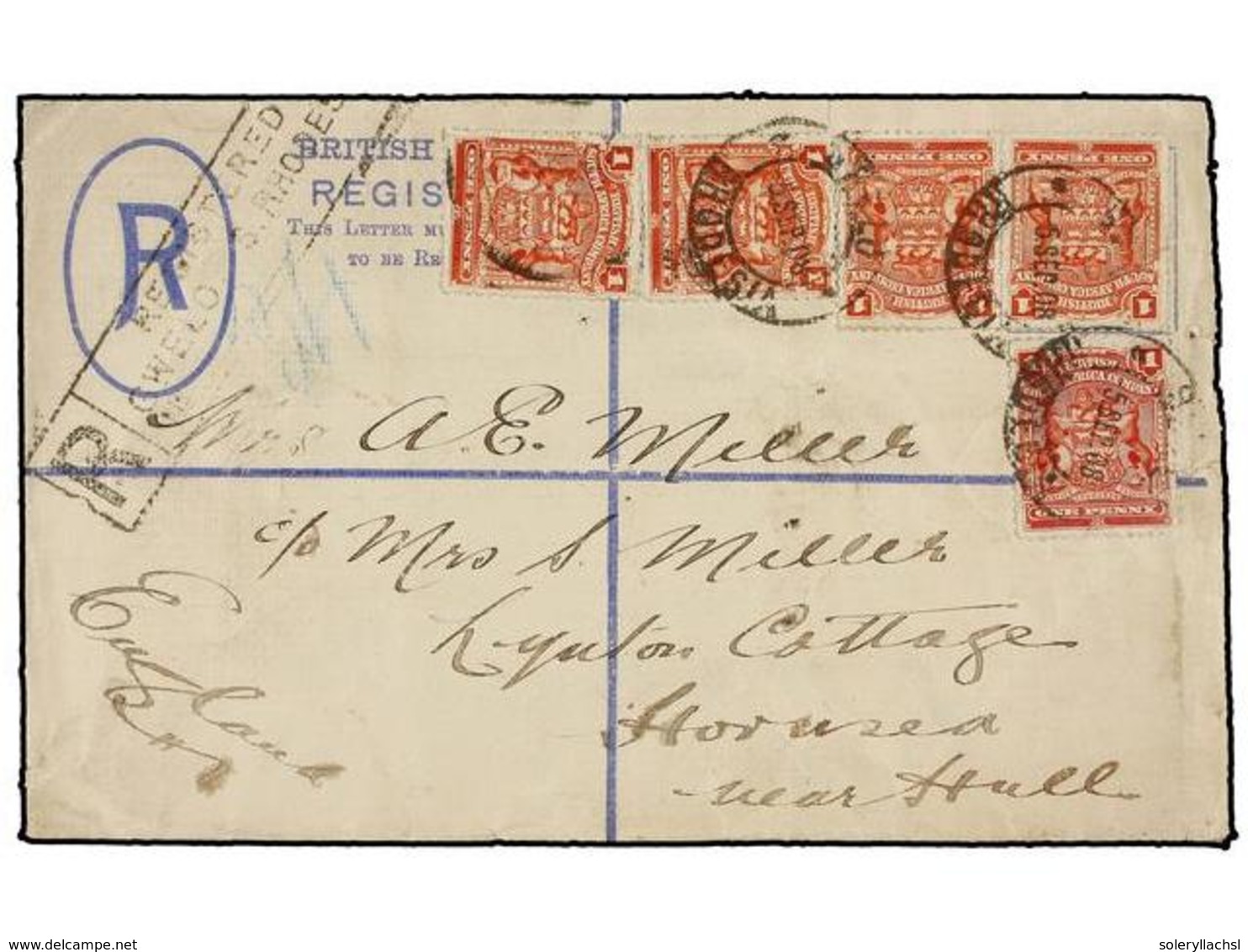 618 RODESIA-NYASSALAND. 1908. GWELO To ENGLAND. <B>4 D.</B> Registered Postal Stationary Envelope Uprated With Five Stam - Other & Unclassified