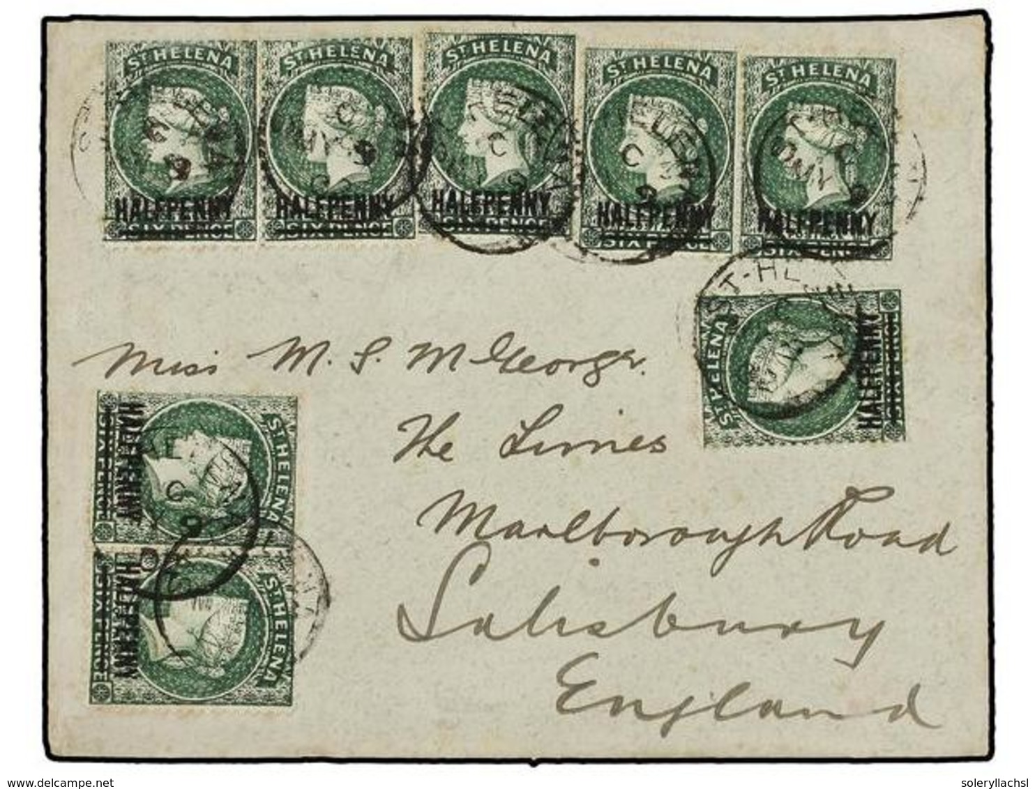 620 SANTA HELENA. Sg.36. 1902. ST. HELENA To ENGLAND. Envelope Franked With Eight Stamps Of <B>1/2 D.</B> <B>on</B> <B>6 - Autres & Non Classés