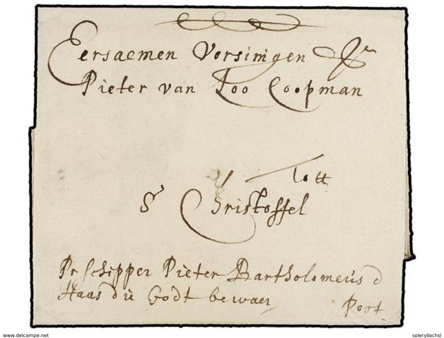 621 SAN KITTS-NEVIS. 1669 (October 2). AMSTERDAM To ST. CHRISTOPHER. Entire Letter, Endorsed <I>'pr. Pieter Bartholomews - Autres & Non Classés