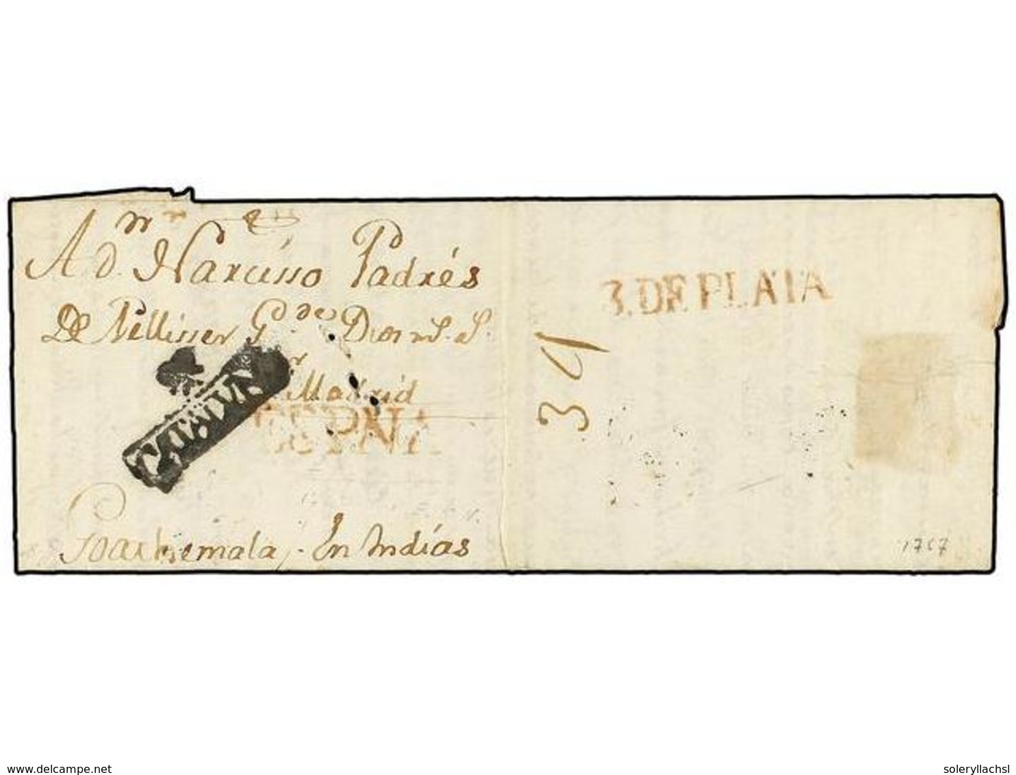 650 GUATEMALA. 1767 (15 Enero). GIRONA (España) A GUATEMALA. Carta Completa Con Texto, Marca<B> */CATALUÑA</B> (nº 5) De - Autres & Non Classés