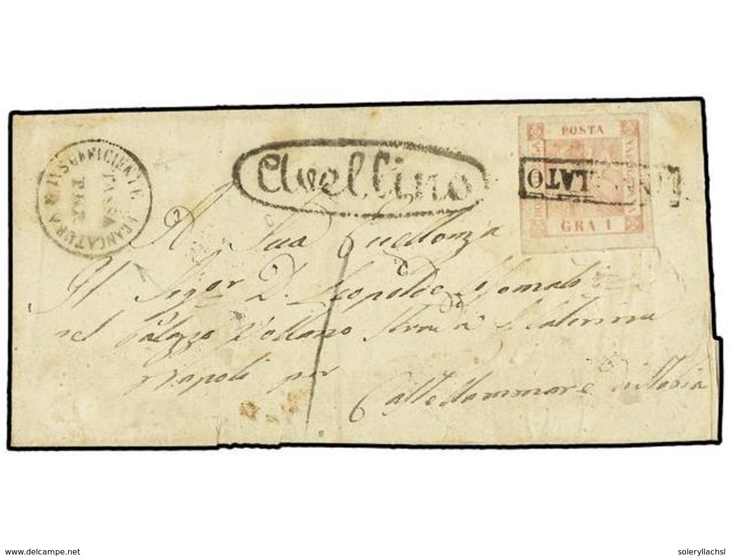 659 ITALIA ANTIGUOS ESTADOS: DOS SICILIAS - NAPOLES. 1858. AVELLINO A NAPOLES. <B>1 Gr.</B> Rosa, Tasado '1' Gr. Y Marca - Andere & Zonder Classificatie