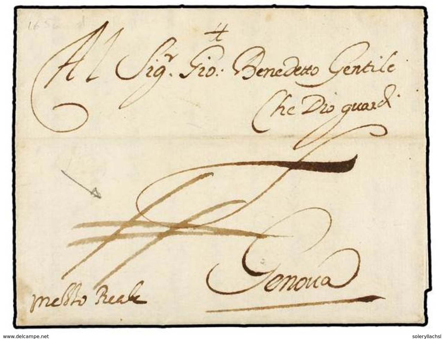 672 ITALIA. 1656 (20 Enero). MADRID A GENOVA (Italia). Carta Completa Manuscrito 'medio Real' Y Barras Entrecruzadas Ind - Autres & Non Classés