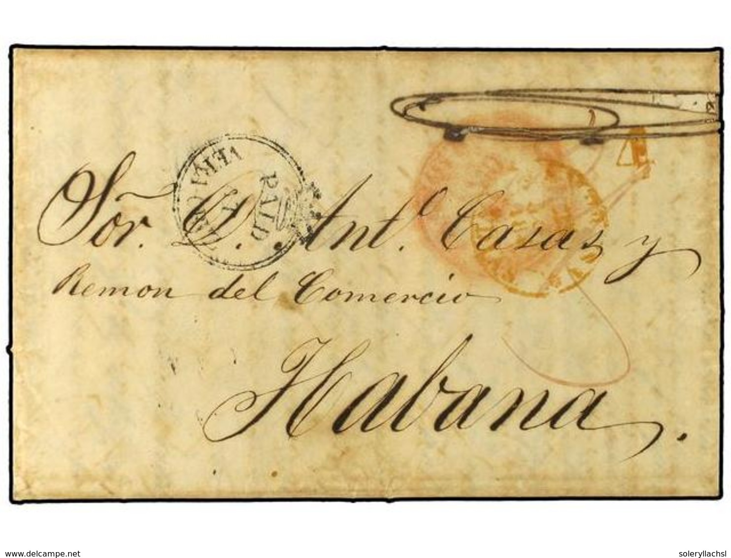 699 COLONIAS ESPAÑOLAS: CUBA. 1849. MEXICO A HABANA. Encaminada Hasta Veracruz Y Depositada Al Correo Inglés, Marca <B>P - Sonstige & Ohne Zuordnung