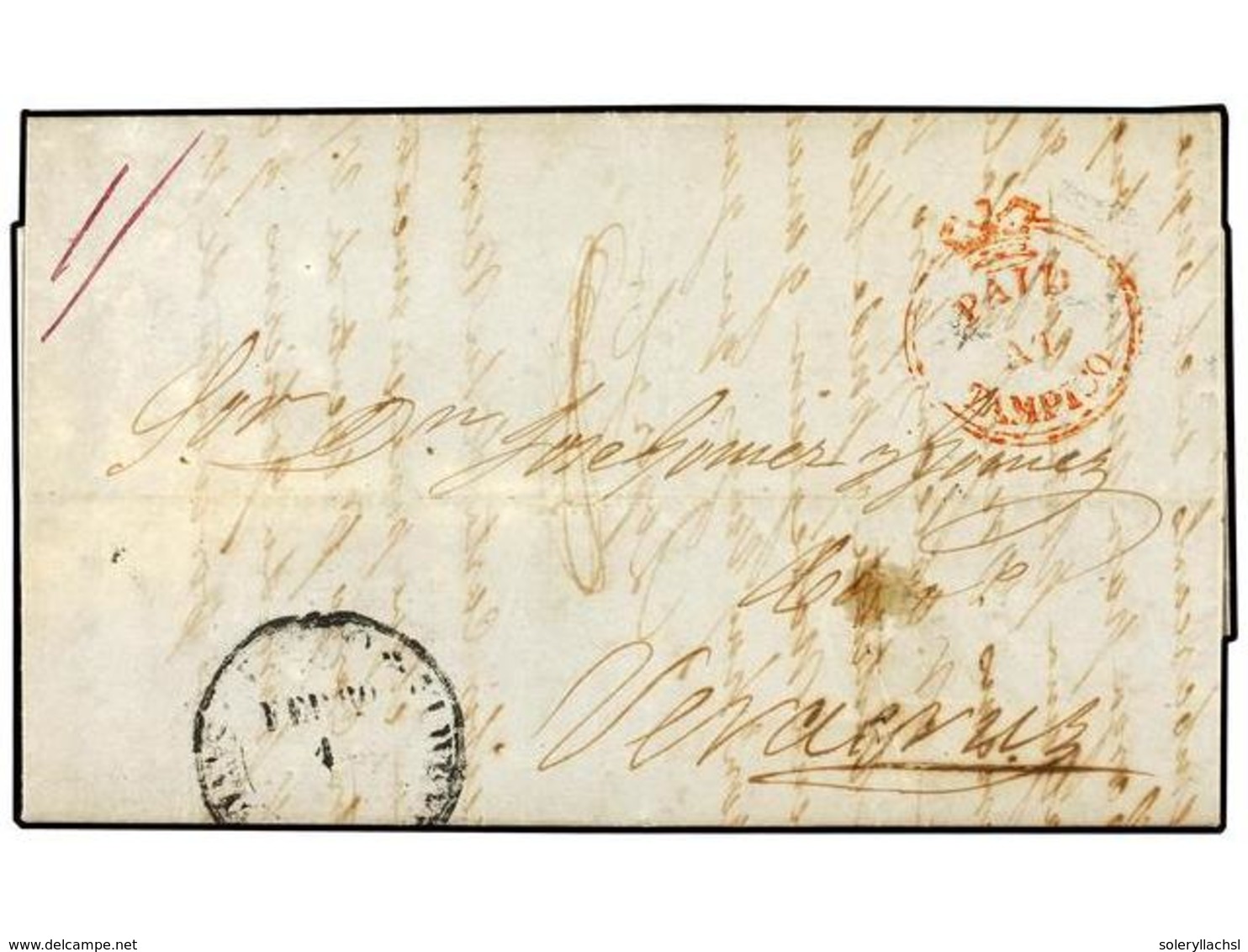 700 MEXICO. 1854. TAMPICO A VERACRUZ. Circulada Por El Correo Británico, Marca <B>PAID/AT/TAMPICO</B> En Rojo Y Tarifa M - Other & Unclassified