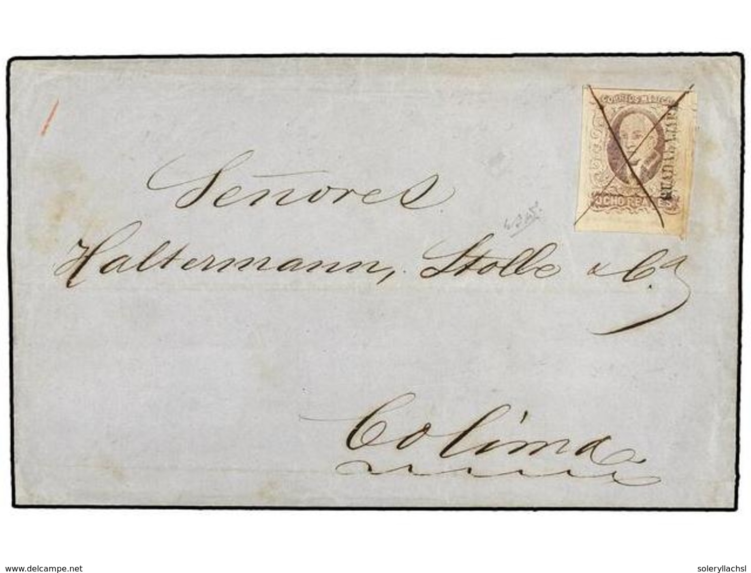 702 MEXICO. Sc.5. 1860. GUADALAJARA A COLIMA. <B>8 Reales</B> Lila, Sobrecarga <B>GUADALAJARA</B>, Matasellado A Pluma.  - Autres & Non Classés