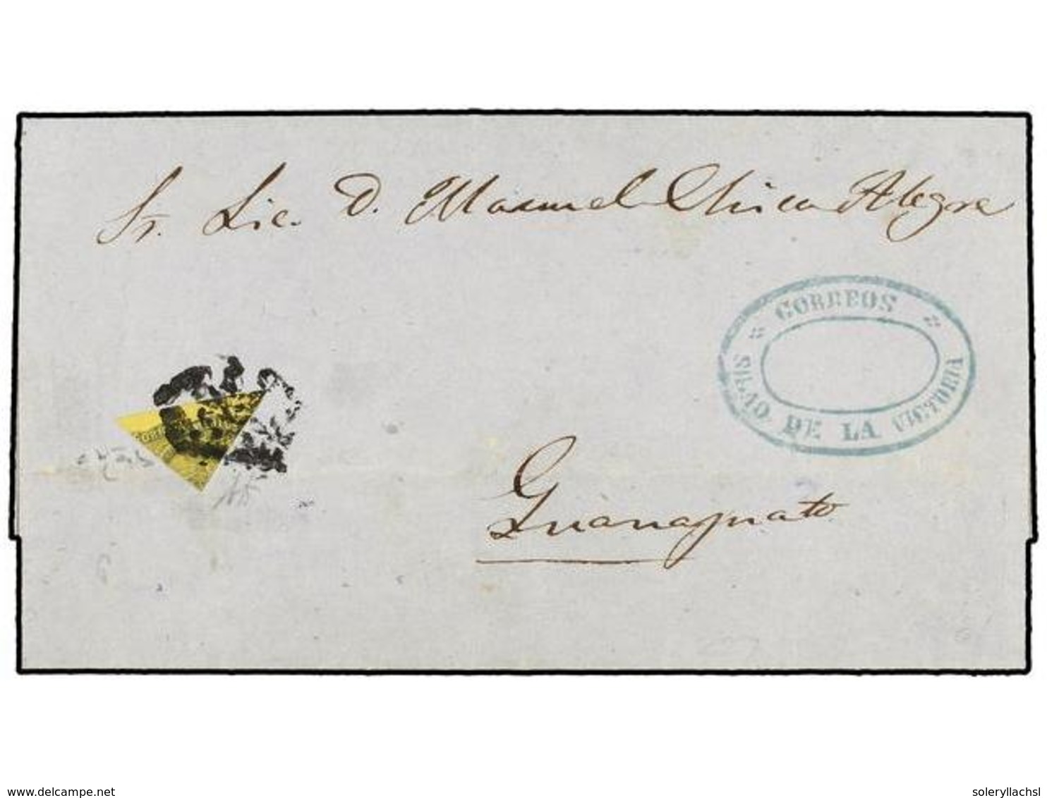 704 MEXICO. Sc.9c. (1861 CA). <B>GUANAJUATO.</B> Cover To GUANAJUATO Franked By Quadrisected 1861 <B>4 R.</B> Black On Y - Other & Unclassified