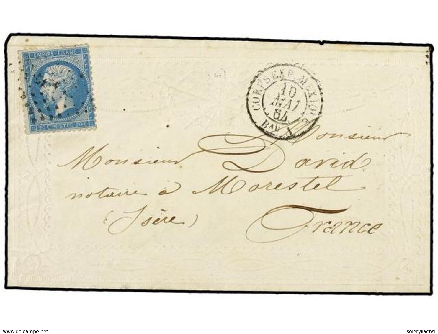 715 MEXICO. 1864. MÉXICO A FRANCIA. Sobre Tipo 'VALENTINE' Circulado Con Sello Francés De <B>20 Cts.</B> Azul, Mat.<B> < - Sonstige & Ohne Zuordnung