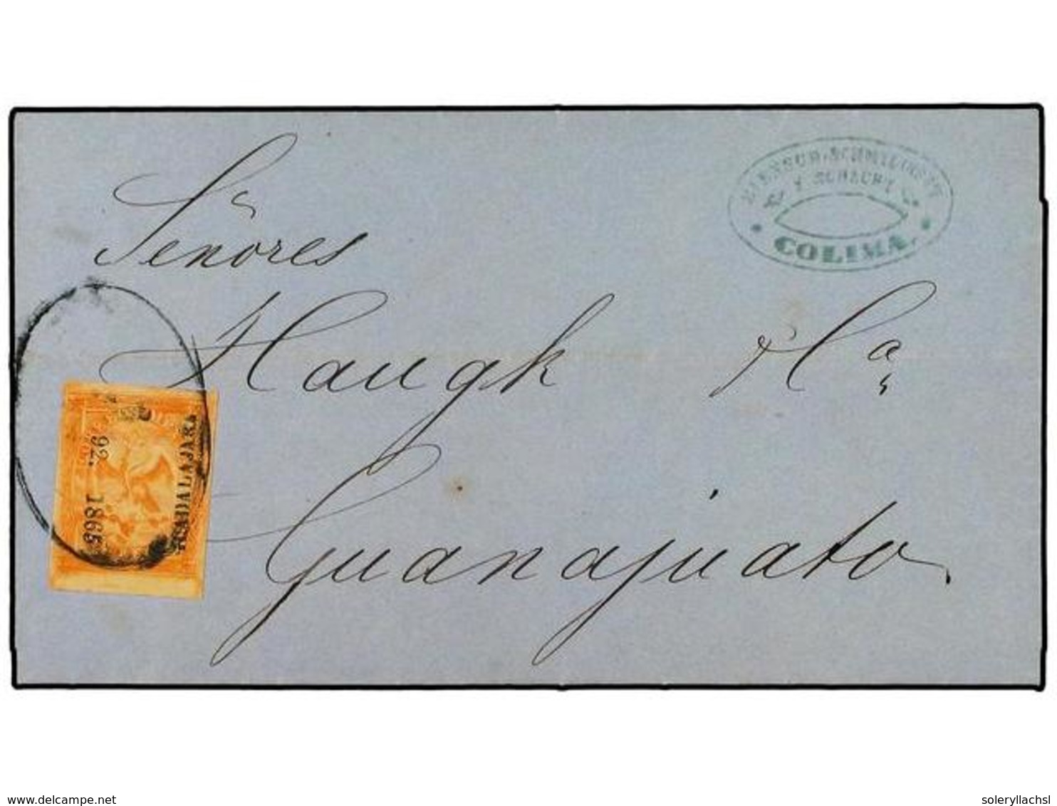 722 MEXICO. 1865 (26-Junio). Carta Enviada A TRAVES DE LAS LINEAS (Colima Estaba En Poder De Los Republicanos) Circulada - Other & Unclassified