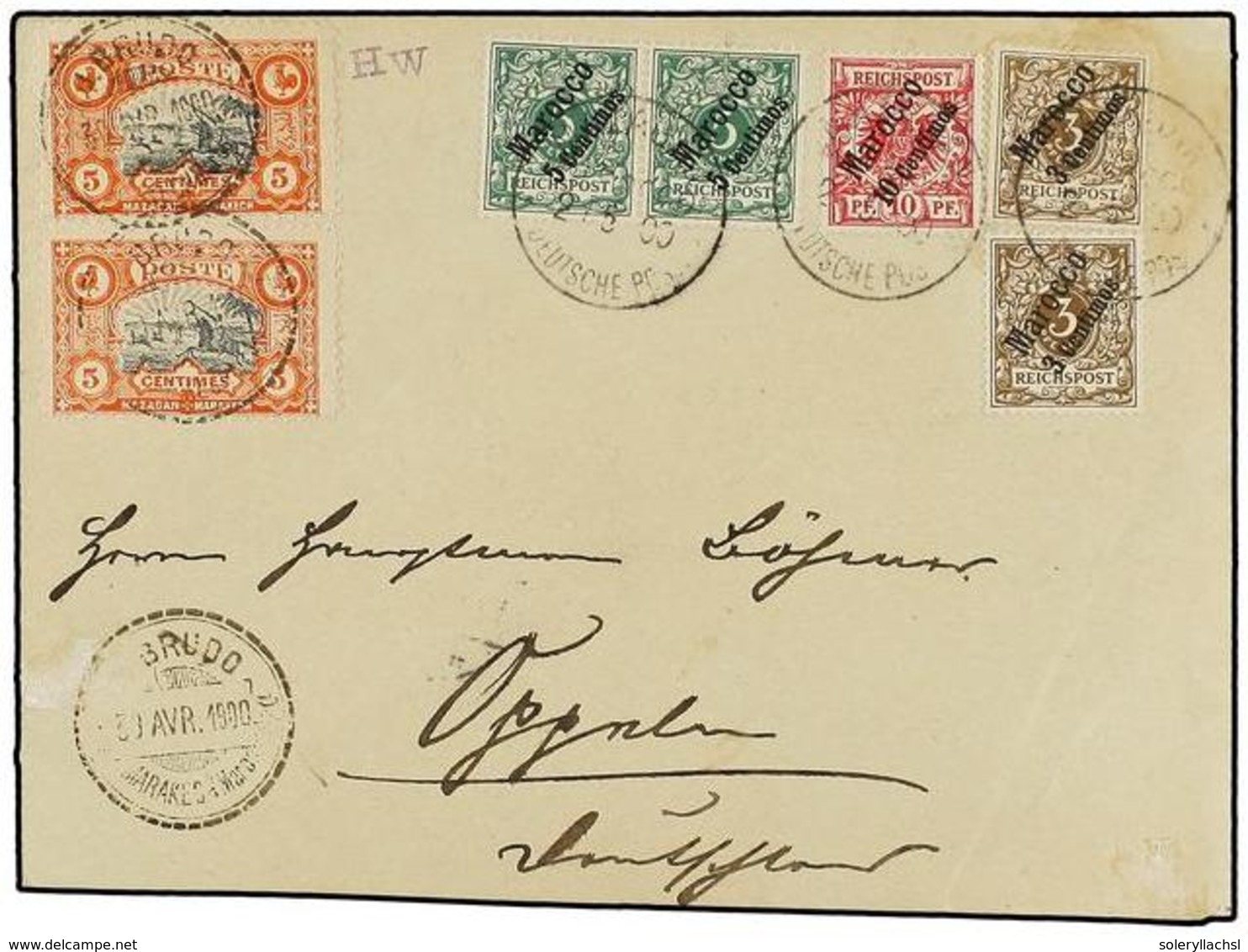 739 MARRUECOS. 1900. MARRAKESCH A ALEMANIA. Sobre Circulado Por El Correo Local Hasta Mazagan Con Sellos Locales De <B>5 - Autres & Non Classés