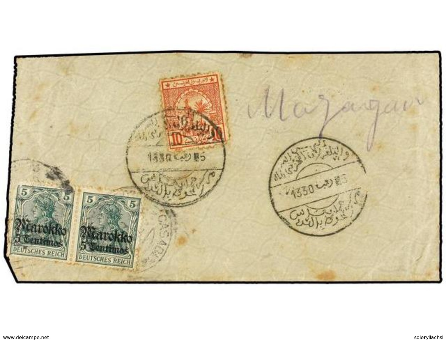 743 MARRUECOS. 1912. Gran Fragmento De Carta De CASABLANCA A MAZAGAN Con Sellos Del Correo Alemán De <B>5 Pf.</B> Y Sell - Andere & Zonder Classificatie