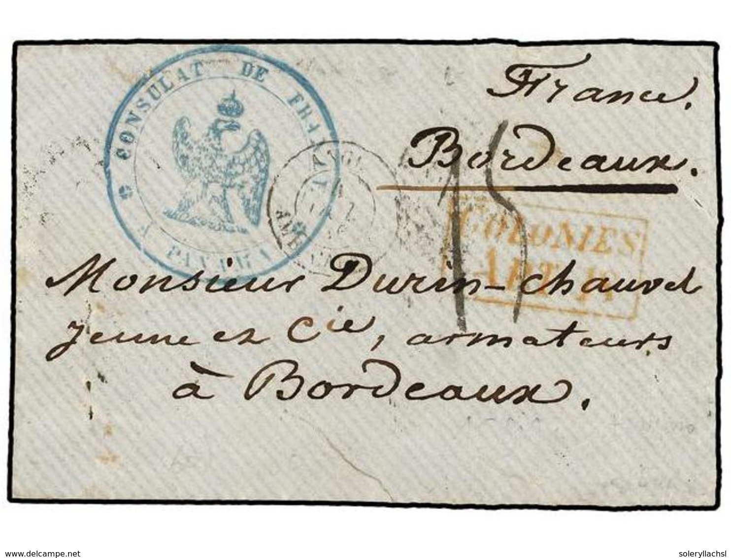 762A PANAMA. 1856. PANAMA A FRANCIA. Sobre (falta Una Parte Del Dorso) Marca Del<B> CONSULAT DE FRANCE/PANAMA</B> Circul - Andere & Zonder Classificatie