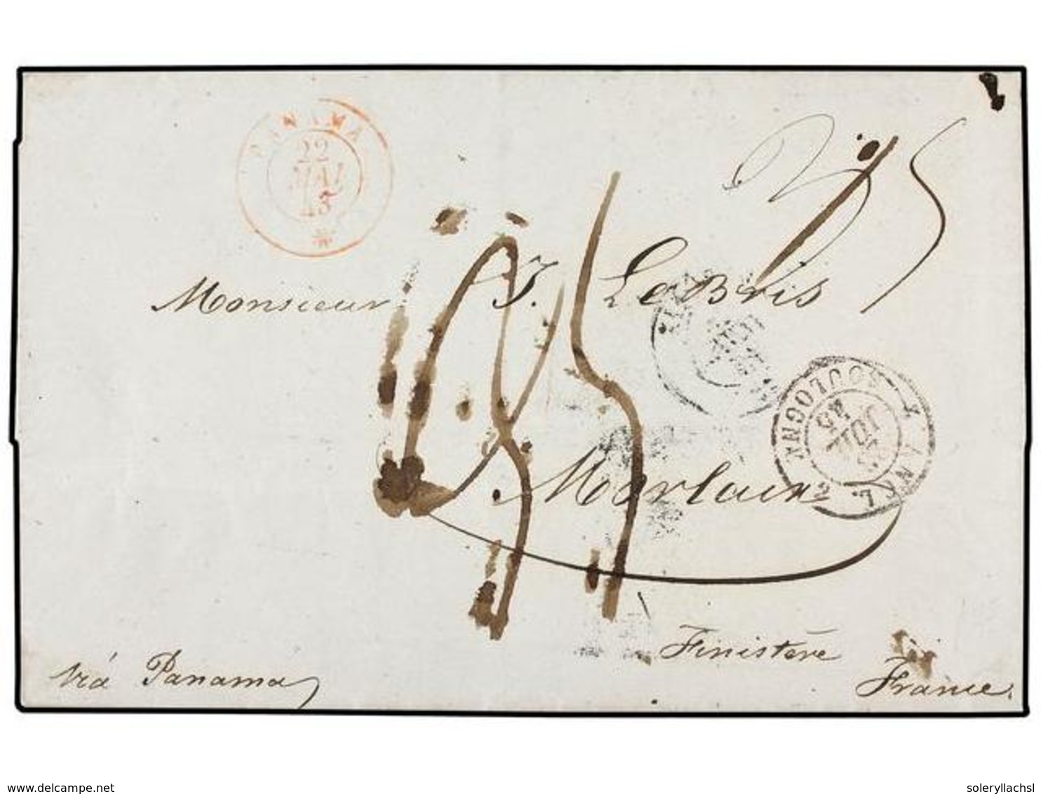 764 PERU. 1843. AREQUIPA A MORLAIX. Encaminada Hasta Panama Por 'Thomas Lachambre' (manuscrito Al Dorso) Y Entregada En  - Other & Unclassified