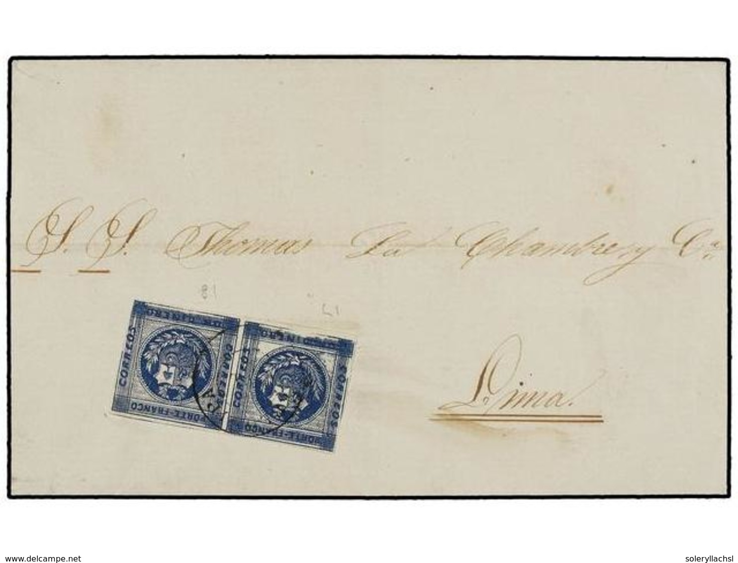 780 PERU. Sc.9 (2). 1862. AREQUIPA A LIMA.<B>1 Dinero </B>azul, Pareja. Mat. Fechador<B> AREQUIPA.</B> Interesante Y Rar - Sonstige & Ohne Zuordnung