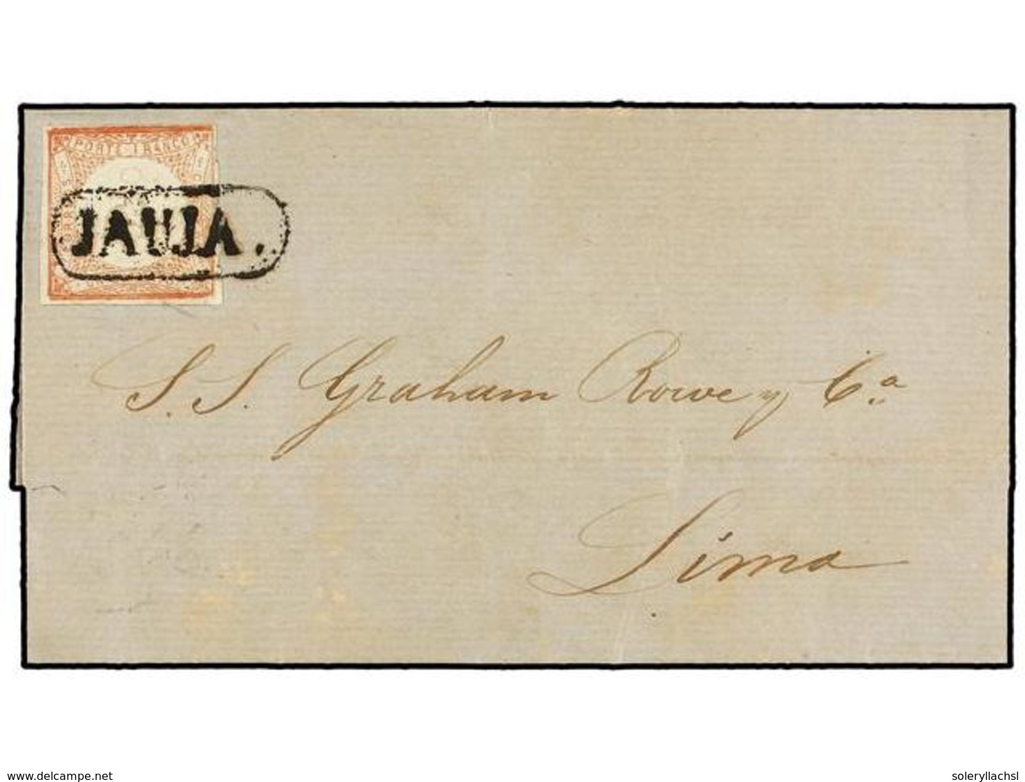 788 PERU. Sc.12. 1866. JAUJA A LIMA. <B>1 Dinero</B> Rosa, Mat. Lineal<B> JAUJA</B>. MAGNÍFICA. - Sonstige & Ohne Zuordnung