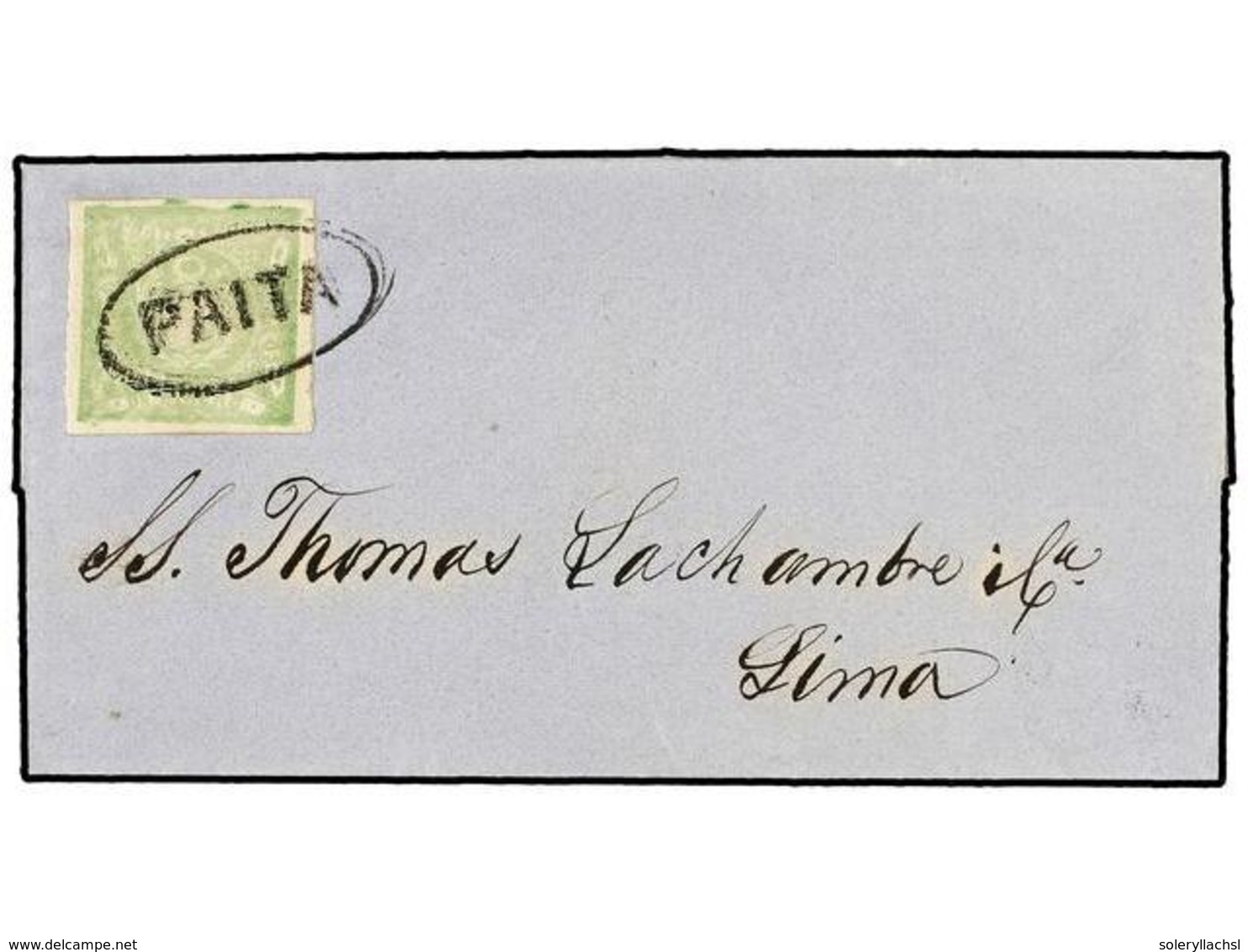 806 PERU. Sc.14. 1872. PAITA A LIMA. <B>1 Dinero</B> Verde, Mat. Ovalado <B>PAITA</B>. MAGNÍFICA. - Other & Unclassified