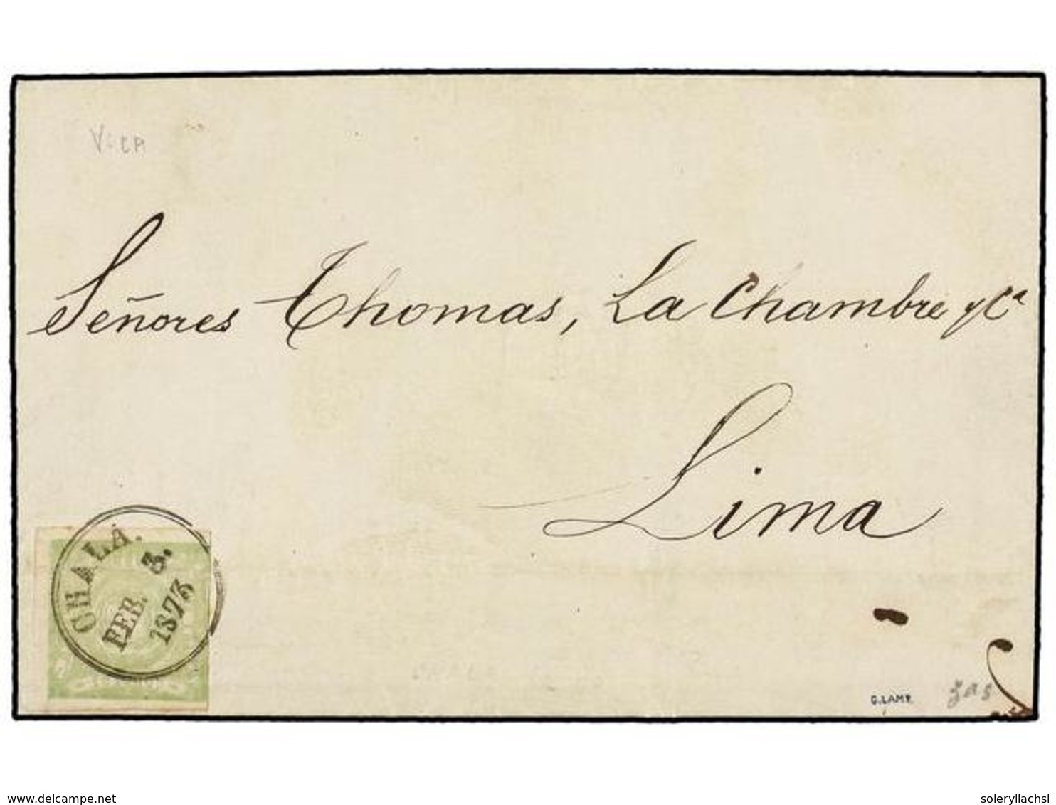 808 PERU. Sc.14. 1873. CHALA A LIMA. <B>1 Dinero</B> Verde, Mat. Circular<B> CHALA.</B> MAGNÍFICO. - Sonstige & Ohne Zuordnung