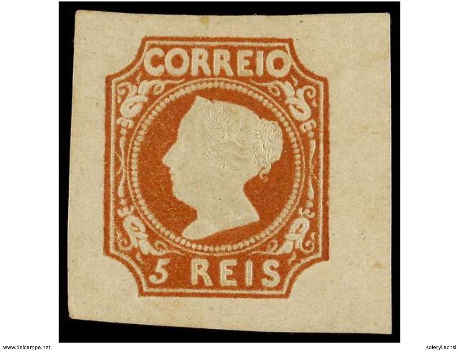 825 * PORTUGAL. Af.1. 1853. <B>5 Reis</B> Castaño Rojo. Goma Original Oscurecida. Márgenes Excepcionales. EXTRAORDINARIO - Autres & Non Classés