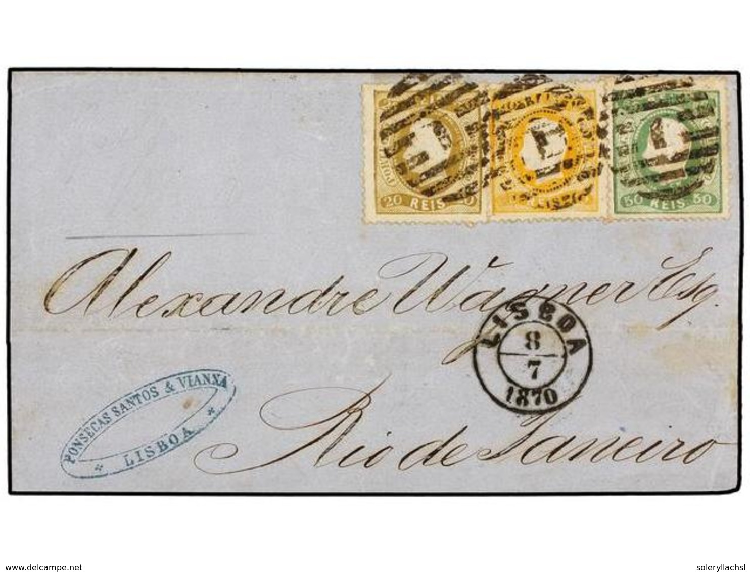 829 PORTUGAL. Af.28, 29, 31. 1870. LISBOA A RÍO DE JANEIRO. <B>10 Reis</B> Amarillo, <B>20 Reis</B> Bistre Y <B>50 Reis< - Other & Unclassified