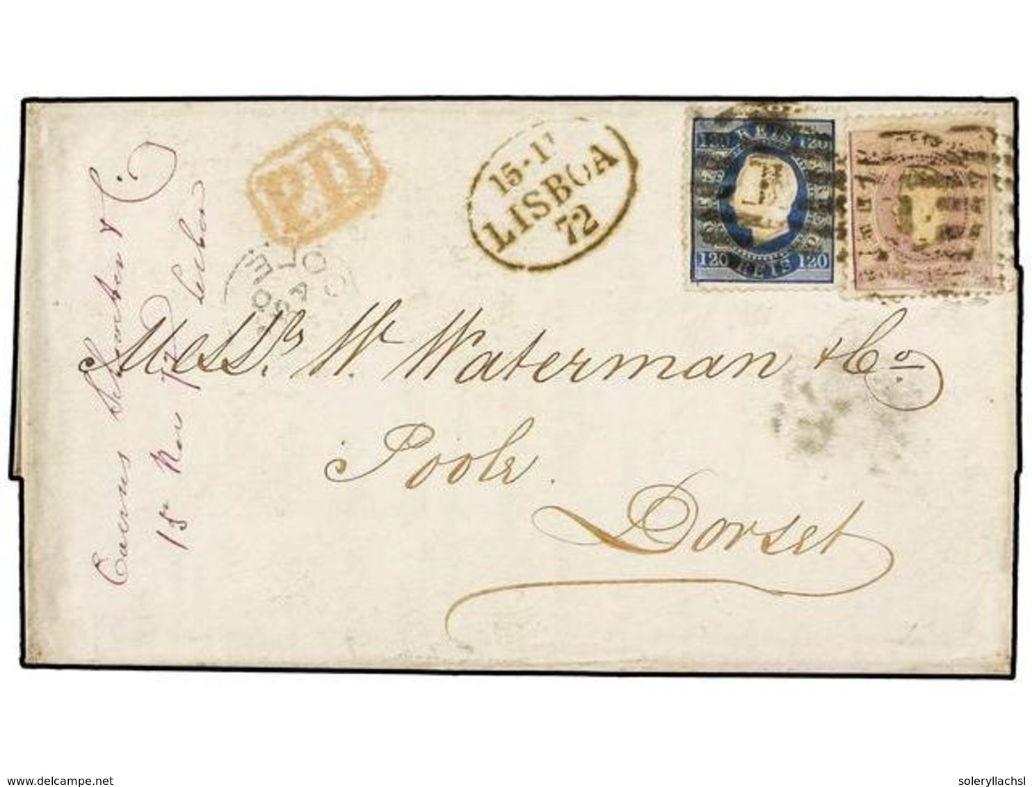 831 PORTUGAL. Sc.31, 46. 1872 (Nov. 15). Cover From LISBON To POOLE (UK) Franked By Mixed Issue Usage Of 1867-70 <B>100r - Sonstige & Ohne Zuordnung