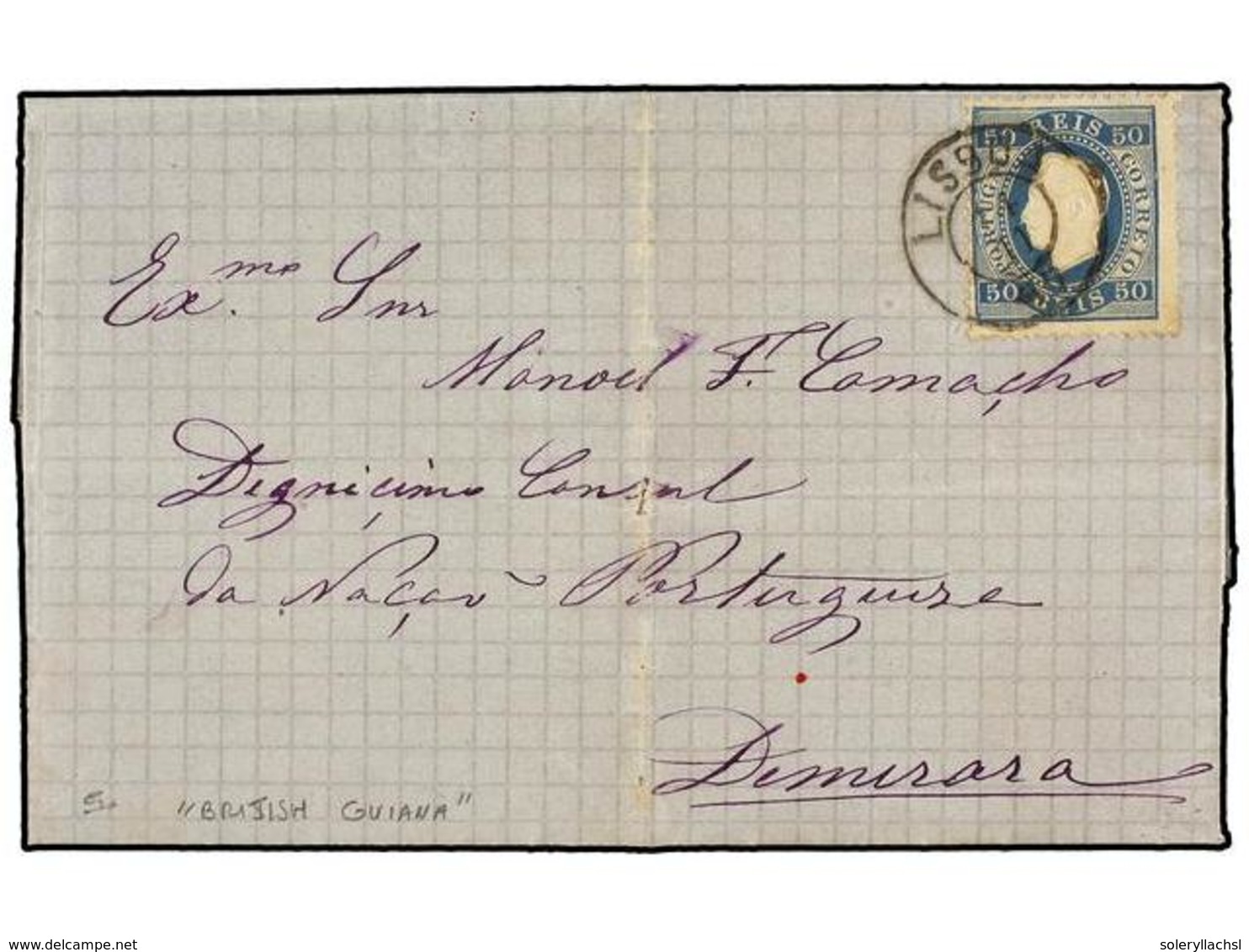 835 PORTUGAL. 1880 (Nov 12). Entire Letter From Lisbon To Demerara (British Guiana<B>)</B> Addressed To The Portuguese C - Andere & Zonder Classificatie