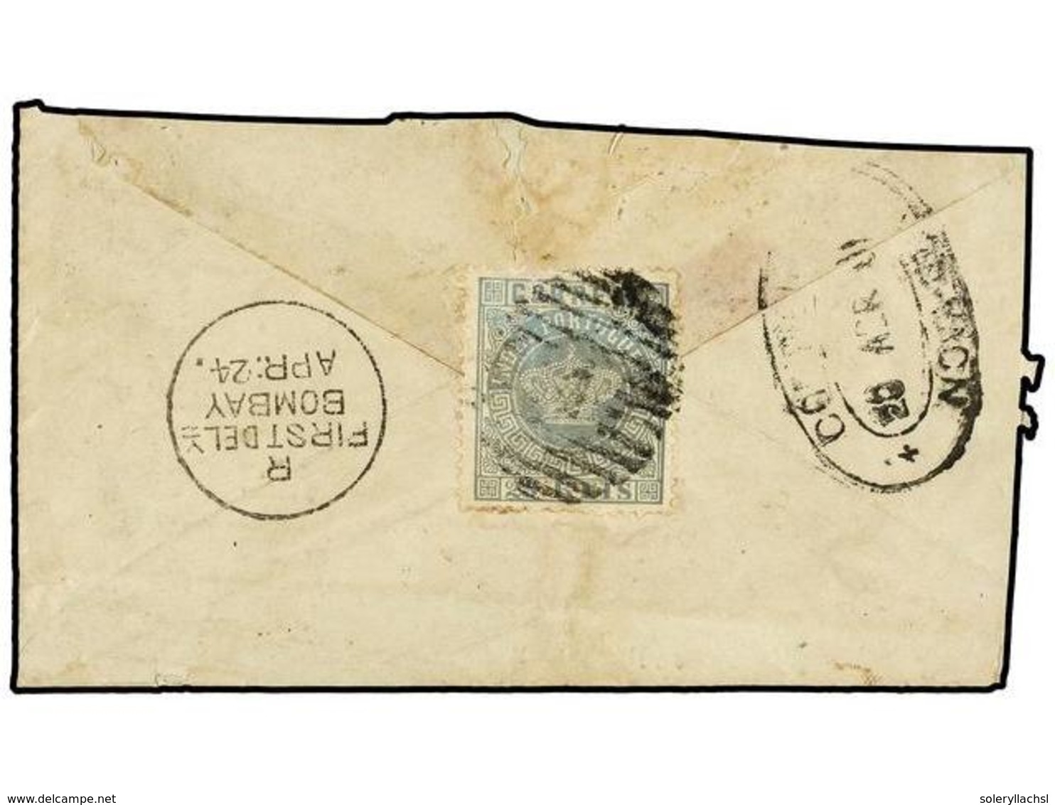 858 INDIA PORTUGUESA. Af.58. 1881. NOVOA GOA A BOMBAY. <B>25 Reis</B> Gris, Sobre Algo Reducido Por La Izquierda. Raro S - Other & Unclassified