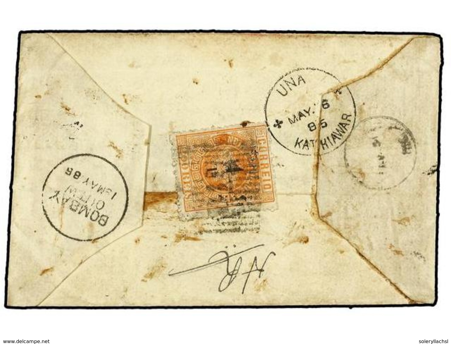 860 INDIA PORTUGUESA. Af.105. 1885. DIU A BOMBAY. <B>4 T.</B> <B>sobre</B> <B>200 Reis</B> Naranja. Raro En Carta. - Autres & Non Classés