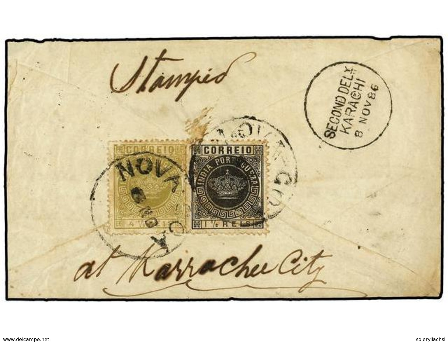 861 INDIA PORTUGUESA. Af.115, 116. 1886. NOVA GOA A KARACHI. <B>1 1/2</B> Negro Y <B>4 1/2</B> Verde, Mat.<B> NOVA GOA</ - Altri & Non Classificati