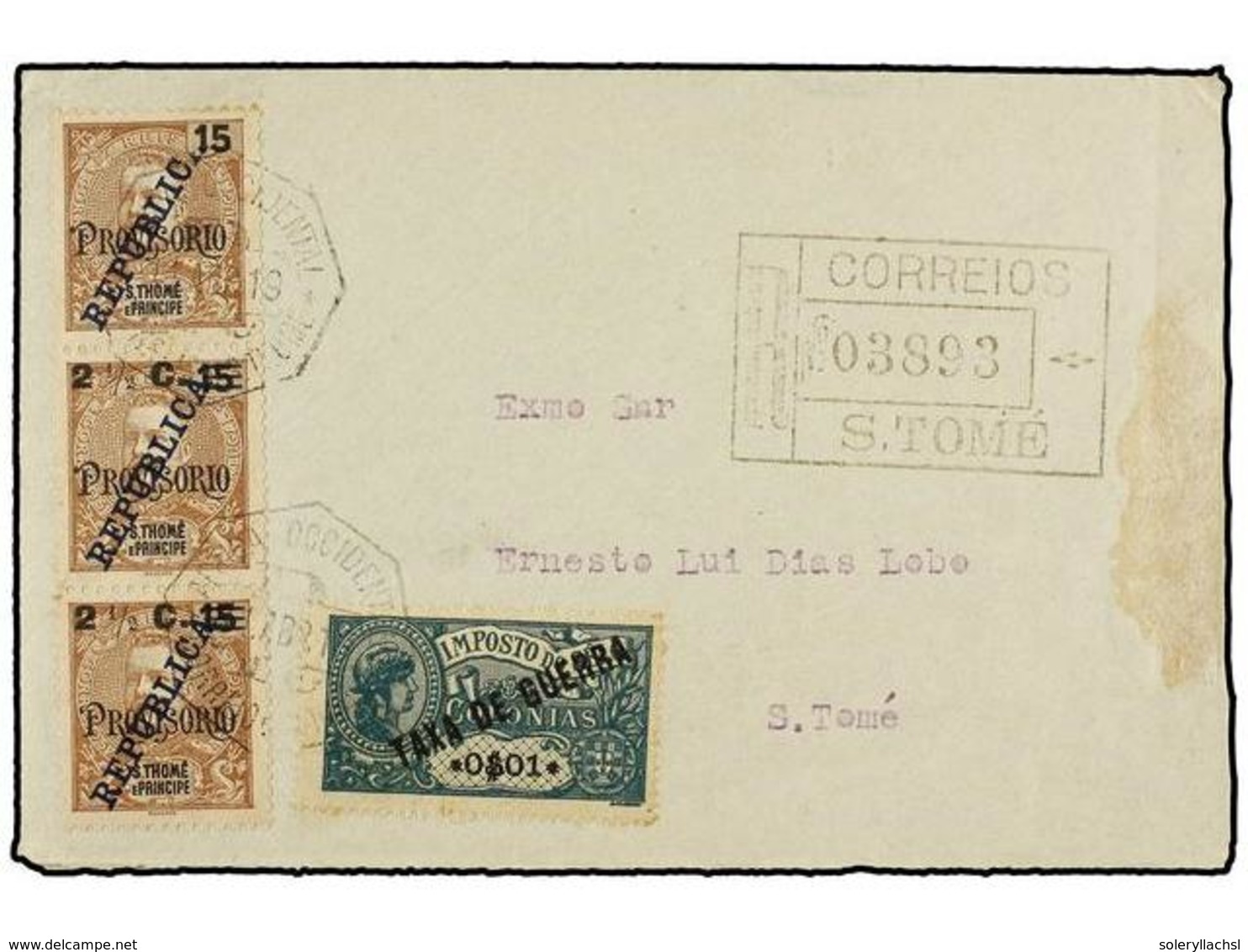 866 PORTUGAL: ST THOMAS & PRINCE. 1919. ST. THOME Correo Interior. <B>2 1/2 C. S. 15 Cts.</B> Castaño. Tira Vertical De  - Other & Unclassified