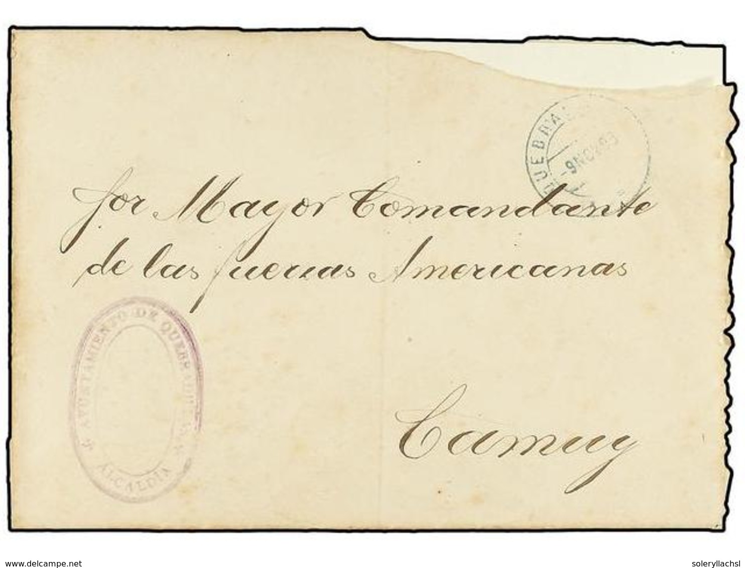 872 PUERTO RICO. 1898 (9 Noviembre). <B>OCUPACIÓN  AMERICANA. PROVISIONAL DE QUEBRADILLAS. </B>QUEBRADILLAS A CAMUY. Sob - Autres & Non Classés