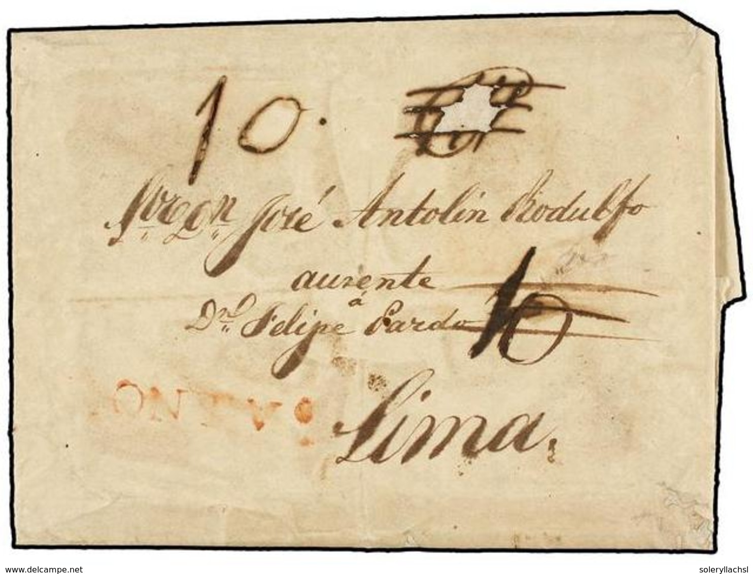 893 URUGUAY. 1829. GIBRALTAR A LIMA (Perú). Carta Completa Circulada Probablemente Por Tierra Hasta Lisboa Y Por Buque P - Altri & Non Classificati