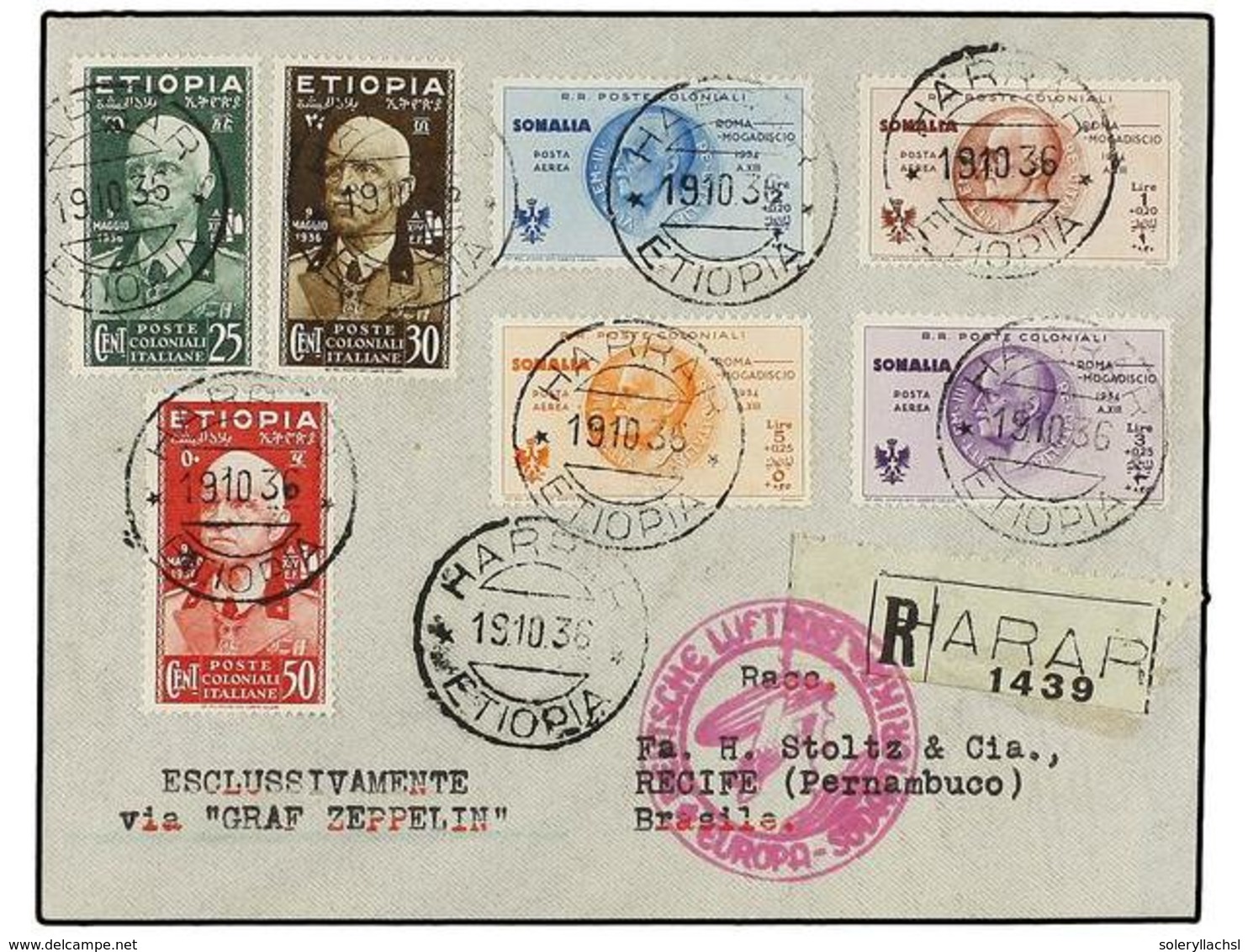 903 ZEPPELIN. 1936 (19-X). <B>ETHIOPIA. 17 SUDMERIKAFAHRT.</B> HARRAR To RECIFE (Brazil). Three Envelopes Franked With A - Autres & Non Classés