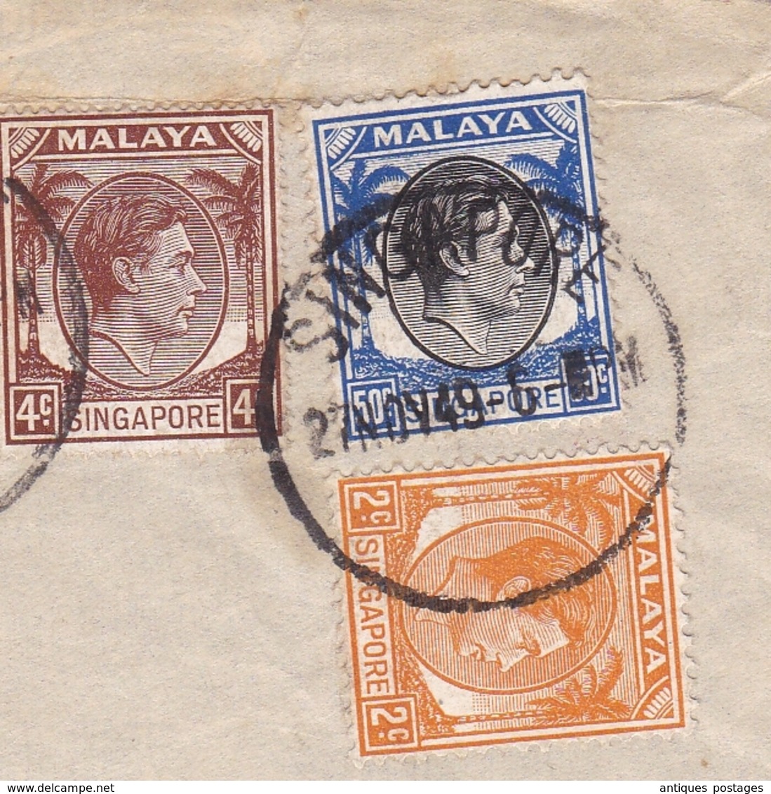 Lettre Singapore Singapour 1949 Malaya Fay Sur Lignon Stamp King George VI - Singapour (...-1959)