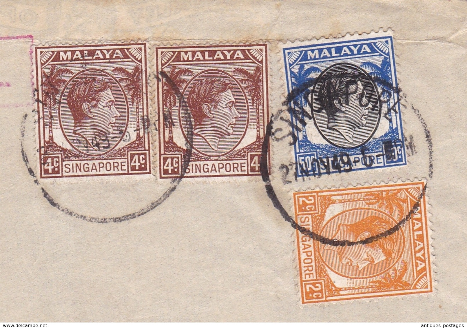 Lettre Singapore Singapour 1949 Malaya Fay Sur Lignon Stamp King George VI - Singapour (...-1959)