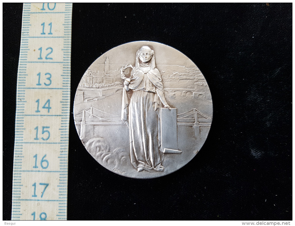 Ancienne Médaille En Bronze Argenté, "certificat D'etudes Primaires"  Armoiries Toulouse, Vers 1880 - Professionals / Firms