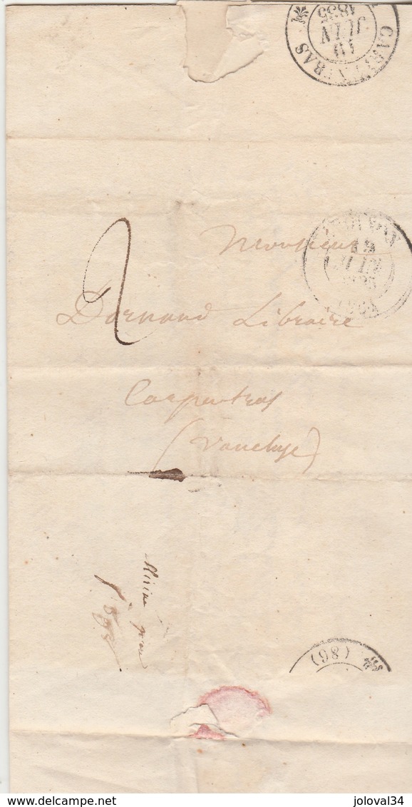 Facture 18/6/1835 De MOURIES Librairie Classique AVIGNON Vaucluse Pour Dornand Carpentras - Cachet Postal - 1800 – 1899