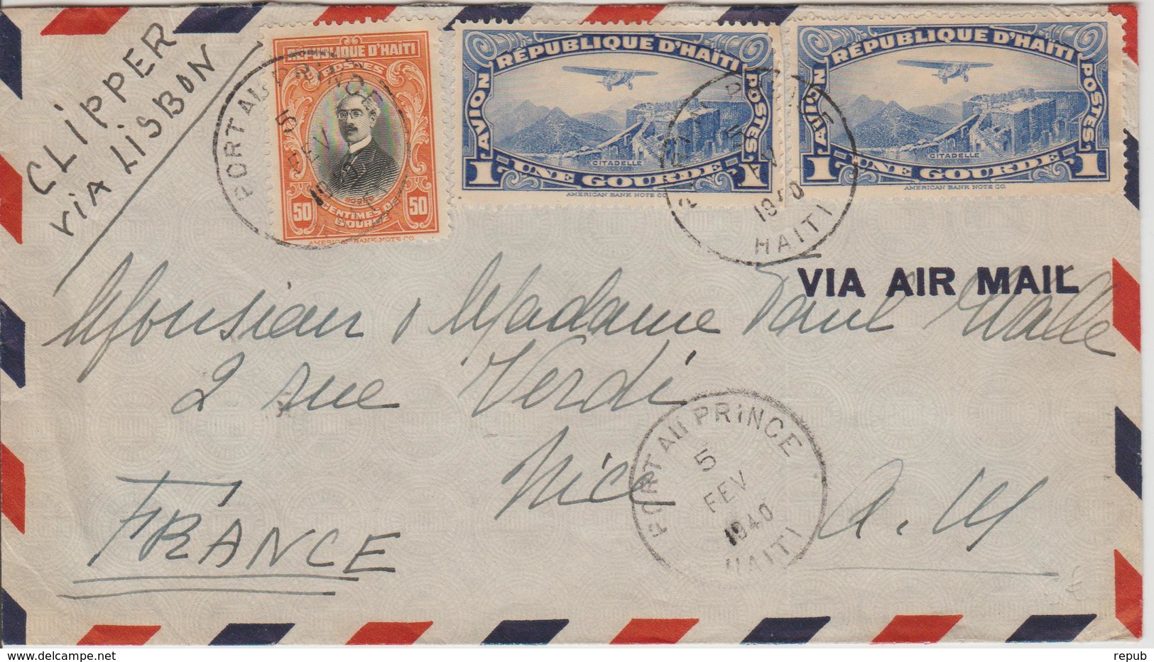 Haiti Lettre De 1940 Pour La France Par Clipper Via Lisbonne - Haiti