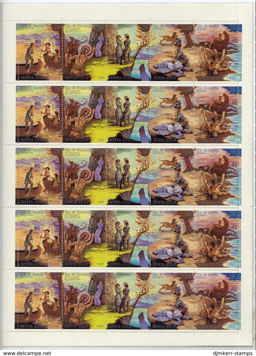 SOVIET UNION 1989 Fenimore Cooper Bicentenary Complete Sheet With 5 Strips MNH / **. Michel 6009-13 - Ganze Bögen