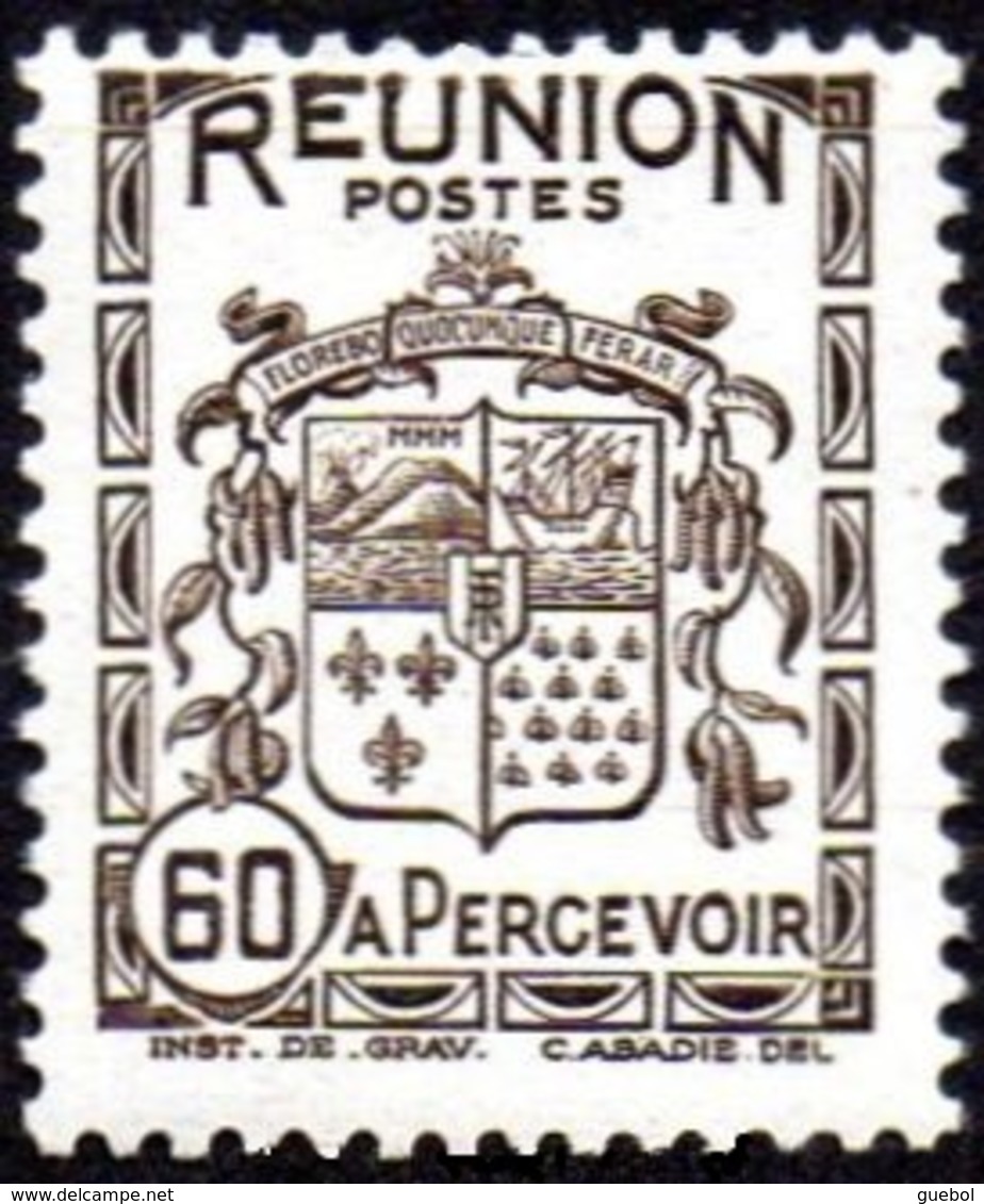 Réunion N° Taxe 22 ** Armoiries Le 60 Cts Sépia - Postage Due