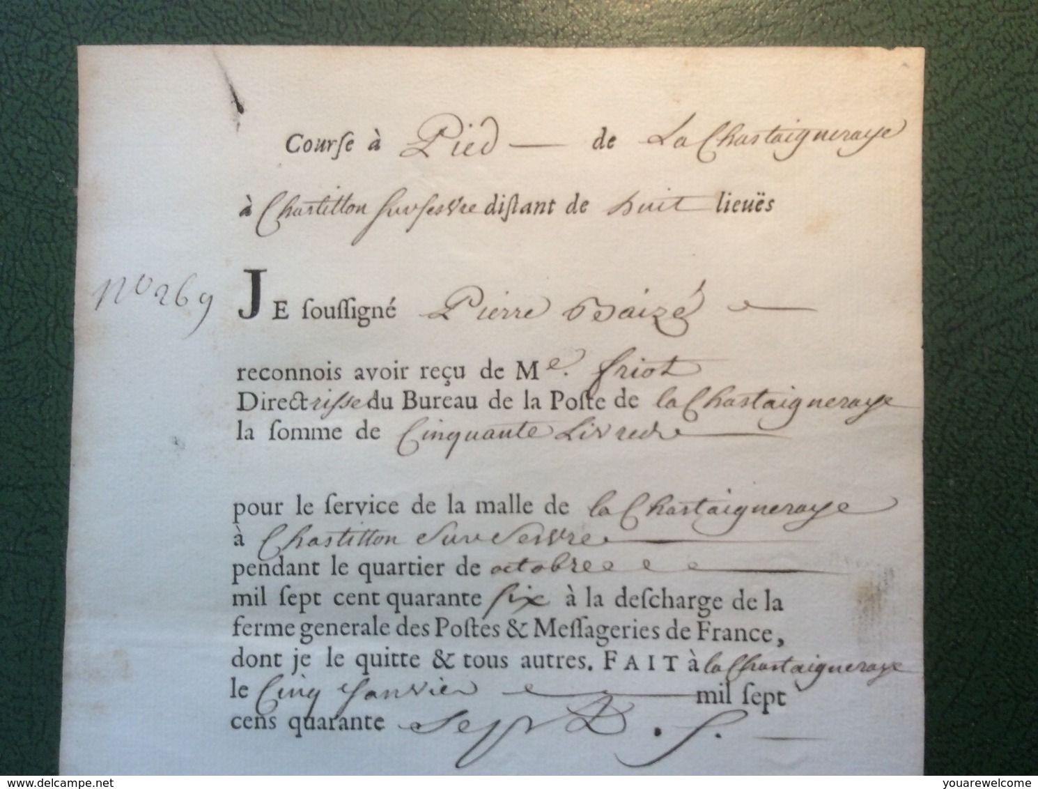 1746 CHATAIGNERAIE (79 Vendée)> Chatillon (75)recu Postal (lettre Cheval France Malle Postale - 1701-1800: Vorläufer XVIII