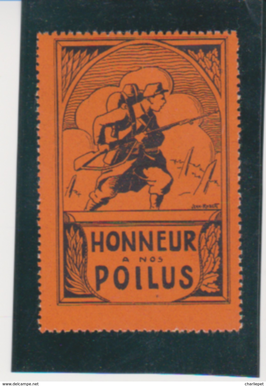 France WWI Honneur Aux Poilus Soldier - Orange Vignette Cinderella Poster Stamp - Other & Unclassified