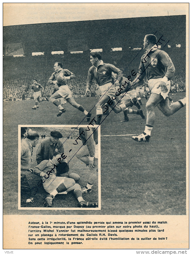 RUGBY : PHOTO, FRANCE-GALLES (13-19), COLOMBES, JEAN DUPUY, MICHEL VANNIER, TOURNOI DES 5 NATIONS, COUPURE REVUE (1957) - Collections