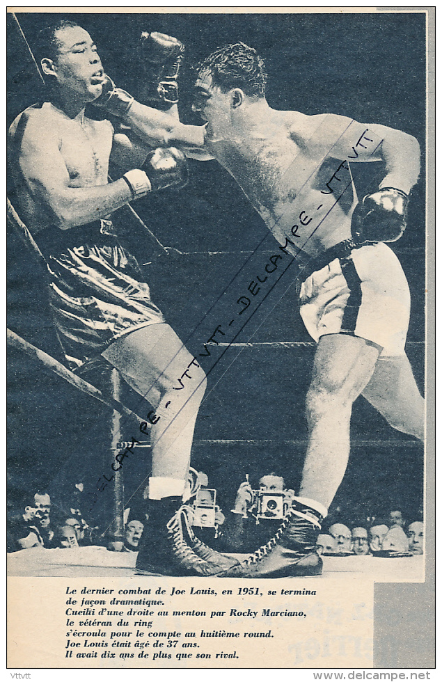 BOXE : PHOTO, JOE LOUIS - ROCKY MARCIANO, 26 OCTOBRE 1951, MADISON SQUARE GARDEN, NEW-YORK, COUPURE REVUE (1957) - Collections