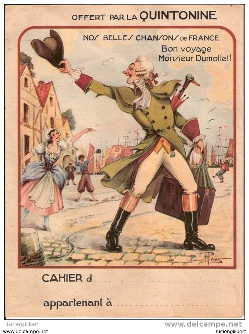 PROTEGE CAHIER OFFERT PAR QUINTONINE VERSO CHANSON BON VOYAGE MONSIEUR DUMOLLET - LITOGRAPHIE H PERAS - Omslagen Van Boeken