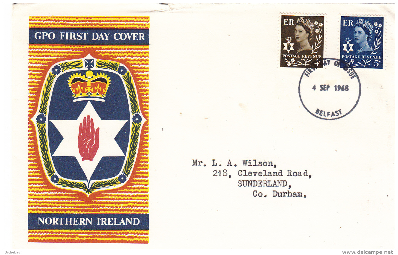 Great Britain FDC 1968 Northern Ireland Scott #8, #10 Definitives Posted To Co. Durham - 1952-1971 Em. Prédécimales