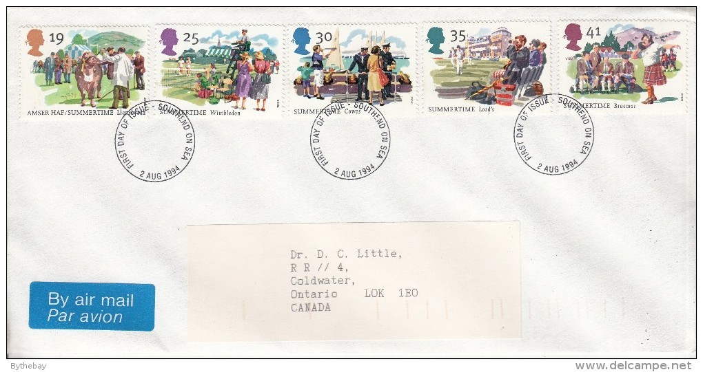 Great Britain FDC Scott #1572-#1576 Set Of 5 Summer Events - Wimbleton, Lord's, Braemar, Cowes, Llanelwedd - 1991-2000 Em. Décimales