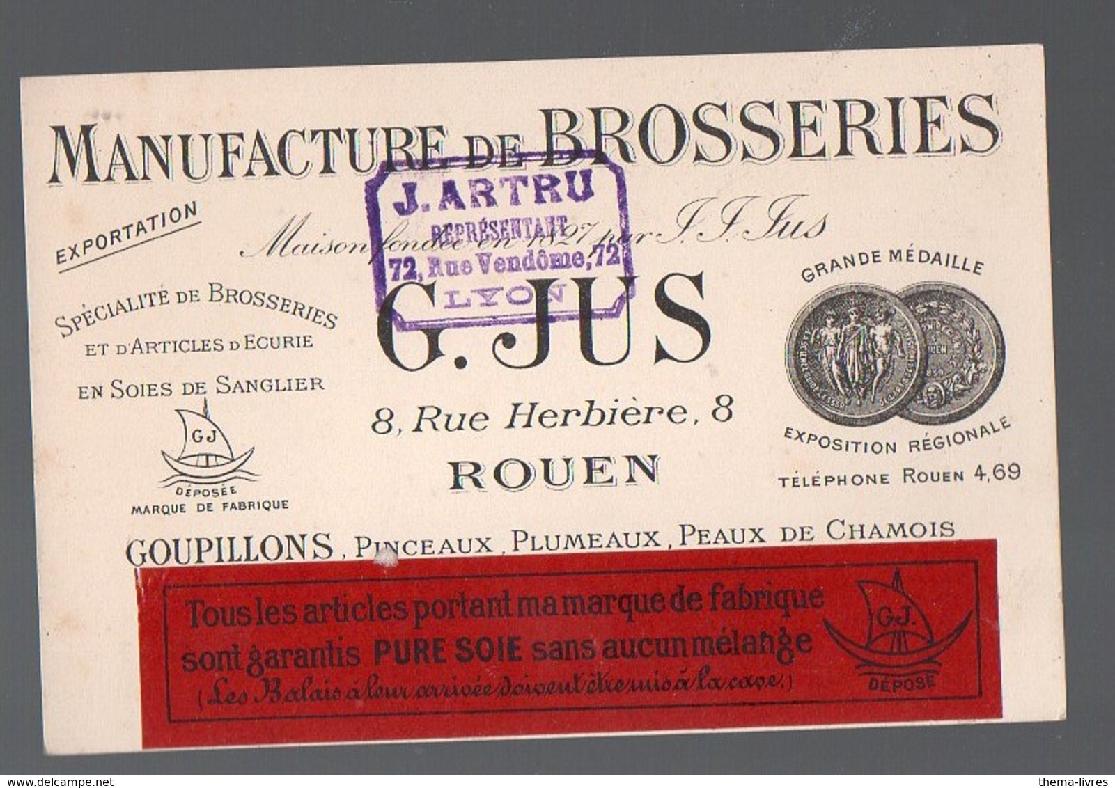 Rouen (76 Seine Maritime) Carte Commerciale BROSSERIE G JUS  (PPP12119) - Publicités